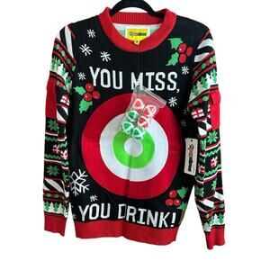Tipsy Elves Sweater Small Holiday Drinking Games Black Ugly Christmas Travel NWT